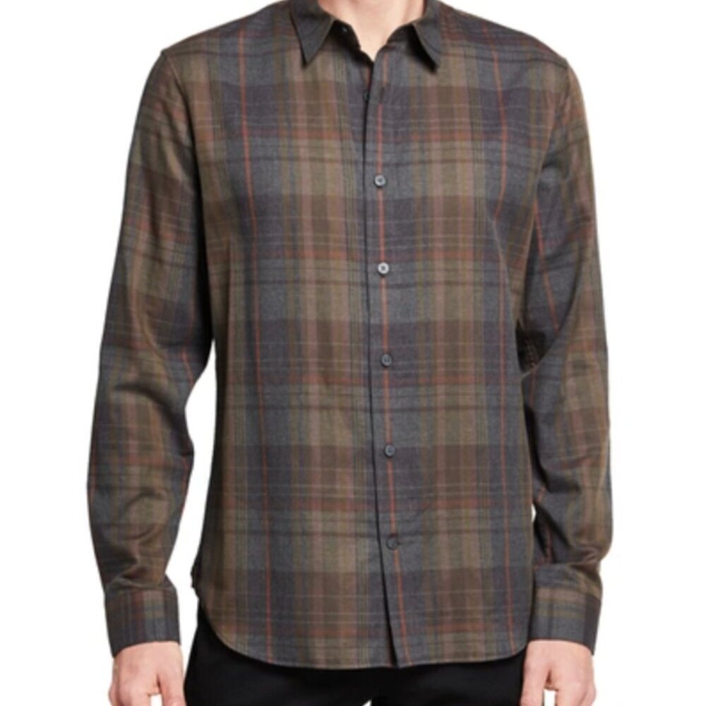$195 NEW! Vince Slim Fit Forest Plaid Button Front Shirt Mens - WITH TAGS